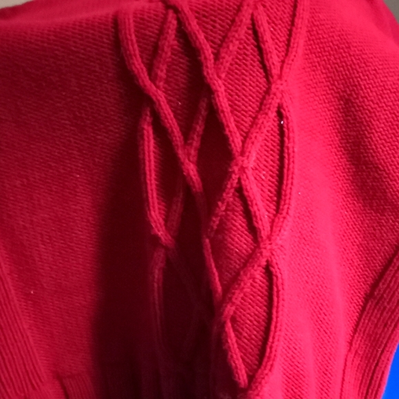 Eddie Bauer Cowl Neck Bullion Cable Red Cotton Oversized Sweater - Size: L - Picture 5 of 10